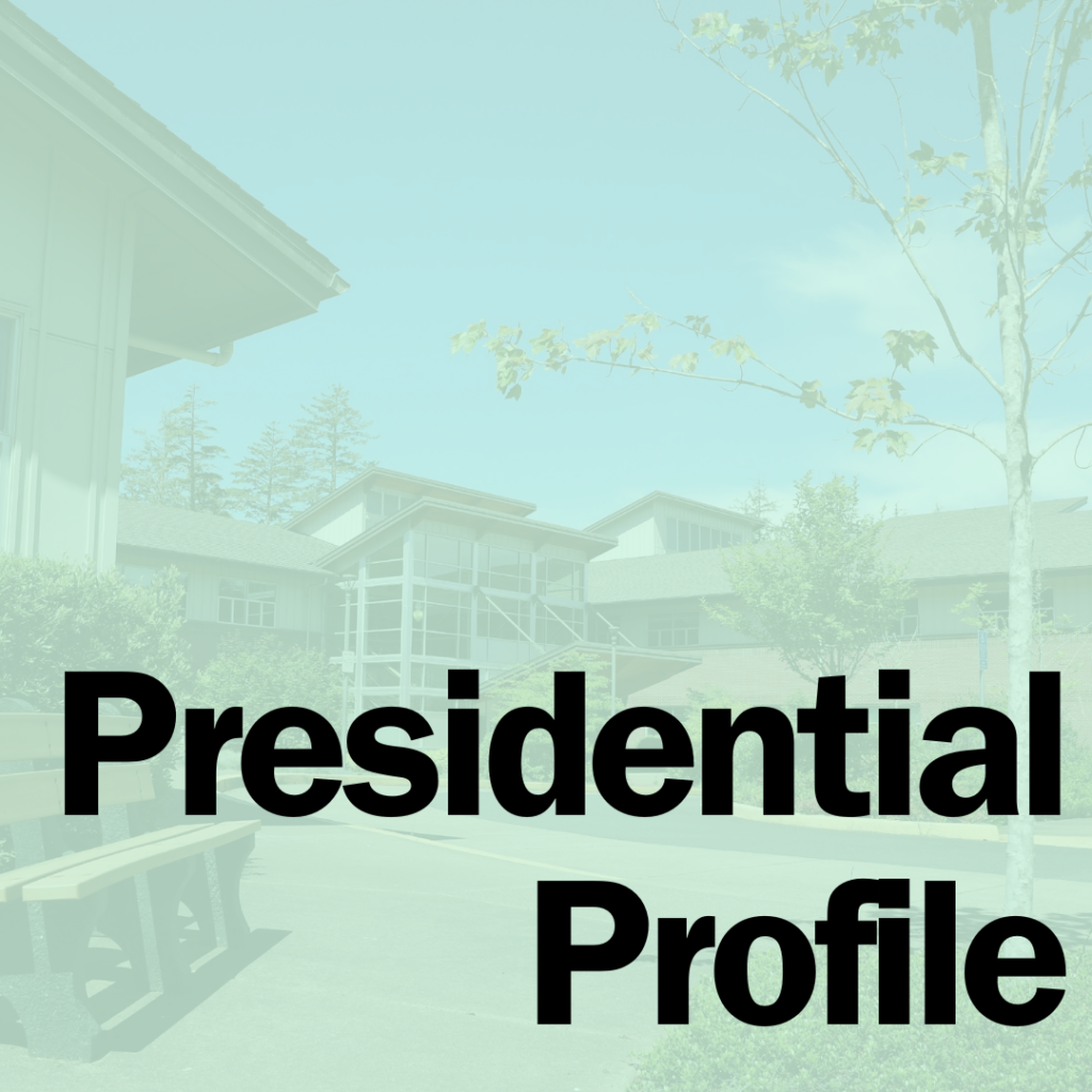 Faded photo of campus and words Presidential Profile
