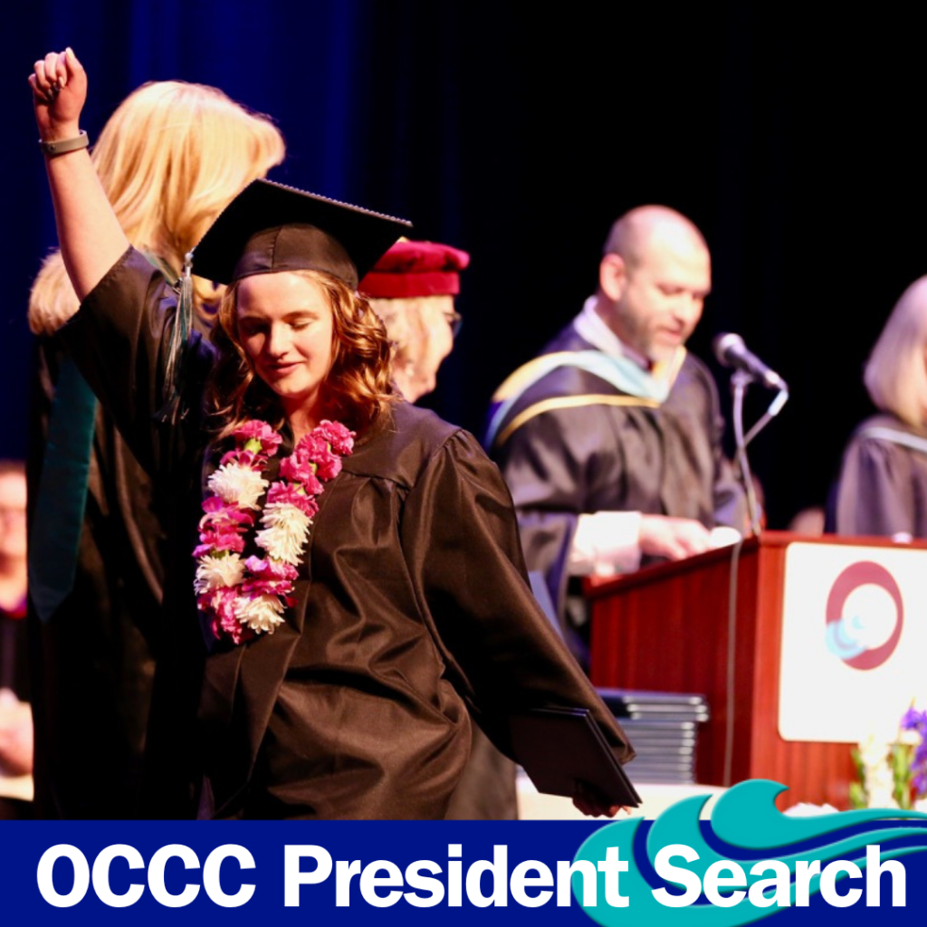 Image of OCCC graduate with words OCCC President Search
