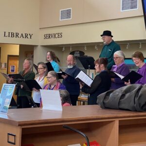 Singing outside the library