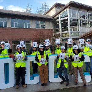 Students in front of building
