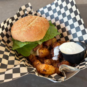 Chicken sandwich and tots