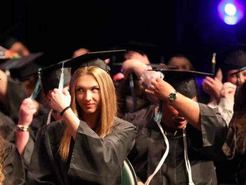 graduating students moving their tastles on caps