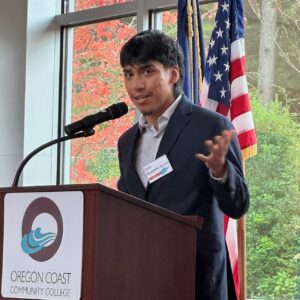 OCCC Student addresses crowd from podium