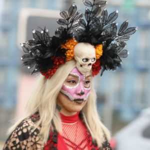 Participant in the Dia De Los Muertos parade in Lincoln City