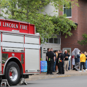 Fire truck outside campus