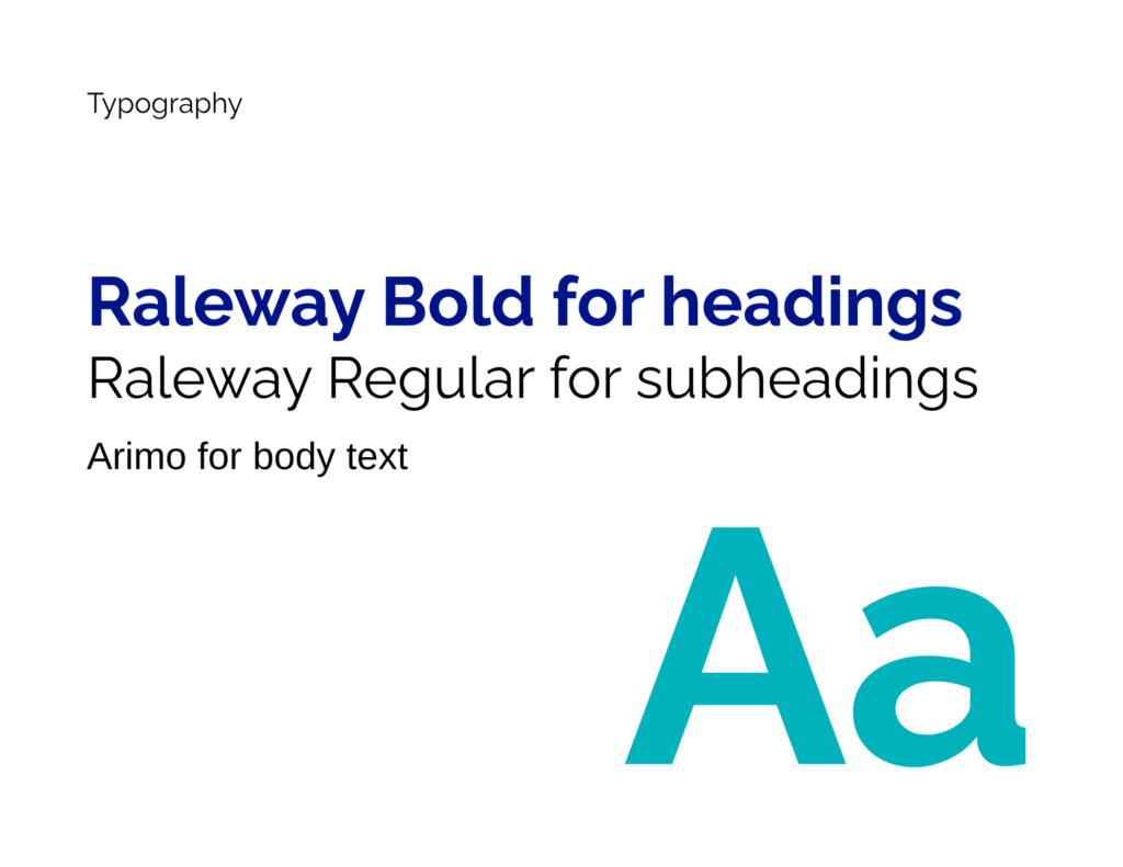 Typefaces for OCCC's brand: Raleway bold for headings, Raleway regular for subheadings, Arimo for body text